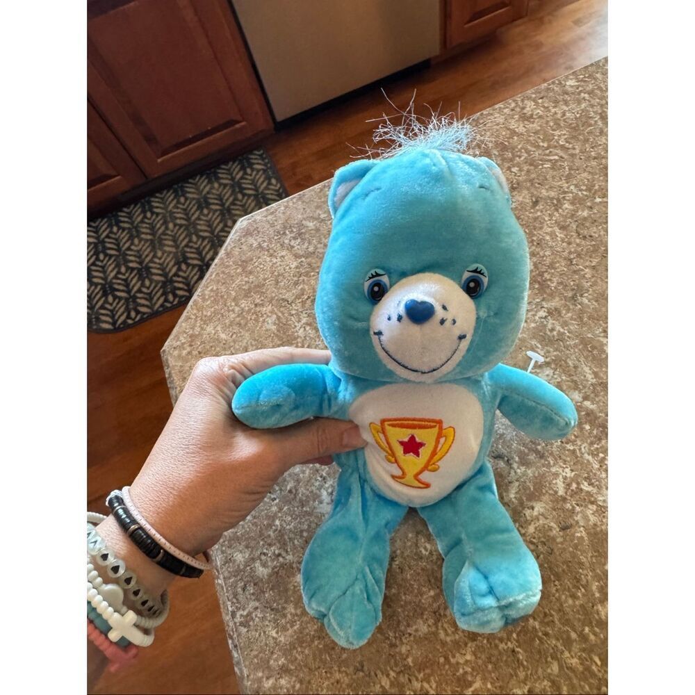 Vintage 2004 Care Bears Champion Bear Plush Blue Trophy Belly Nanco Licensed
